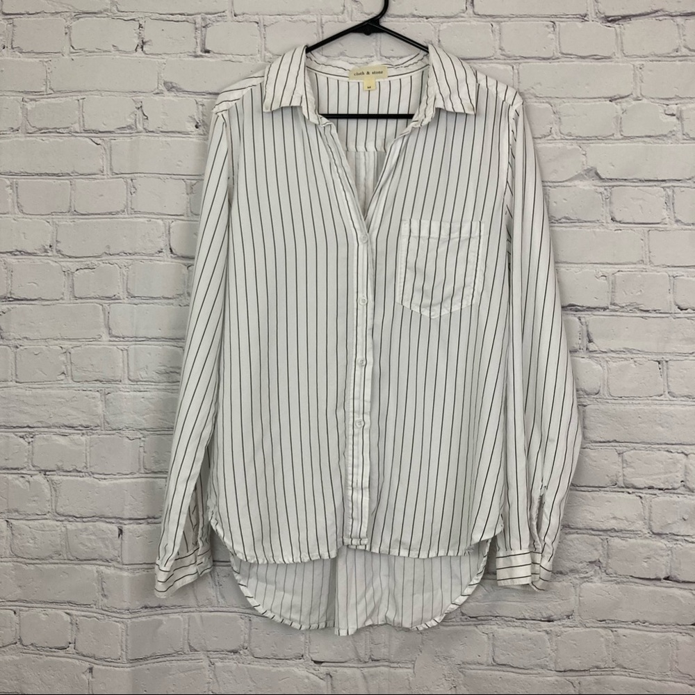 Cloth and stone pinstripe button down top